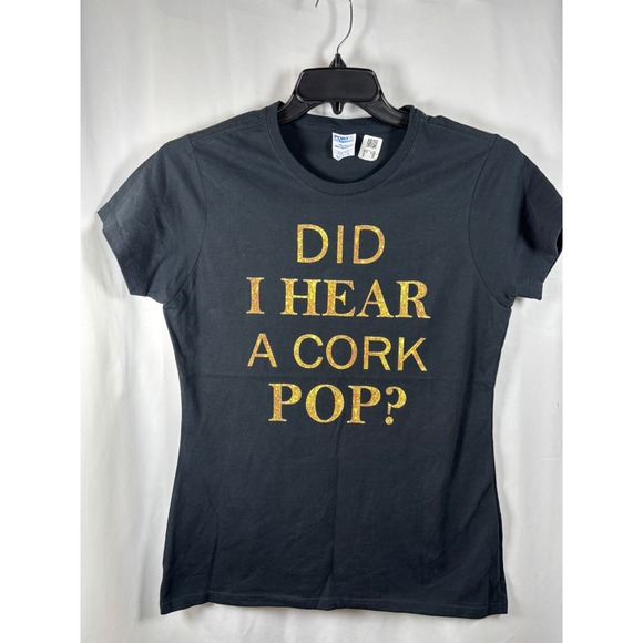 Port & Company Tops - Port & Company Womens Black Gold Glitter Did I Hear A Cork Pop Graphic Tee M
